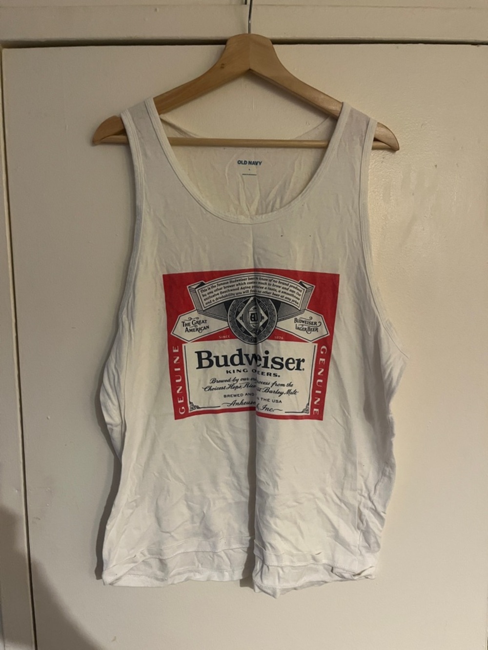 Old Navy White Tank Top with Red Budweiser Logo
